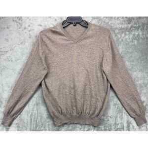 Paolo Mondo Mens Sweater Brown‎ XL V-neck Merino Wool  Long Sleeve